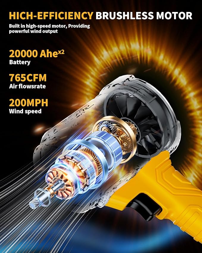 21V Cordless Leaf Blower with 2 x 4.0Ah Batteries Brushless Lightweight Handheld Blower with Detachable Air Nozzle 2-Speed Turbo for Lawn Patio Yard &amp Car Drying