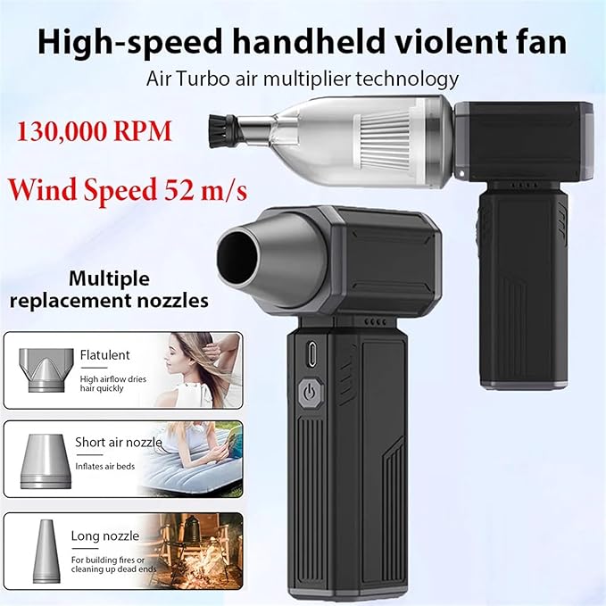 130000RPM Turbo Jet Fan Wind Speed 52m/s Brushless Motor Handheld Duct Fan High-Performance Cyclone Turbo Electric Air Blower