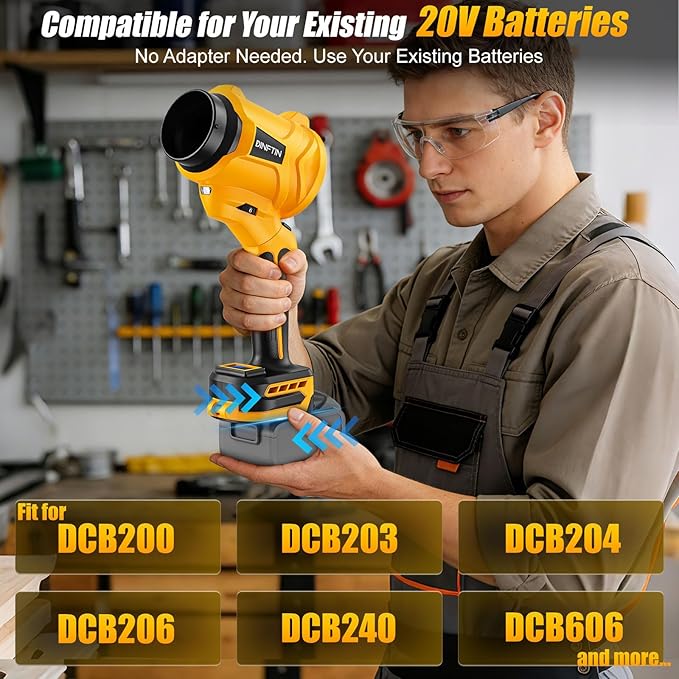 180° Rotatable Cordless Leaf Blower Compatible for DeWalt 20V Battery(Not Included) 90 MPH 6-Speed Handheld Blower with LED &amp Power Indicator Extended Nozzle for Lawn Garage Car Cleaning