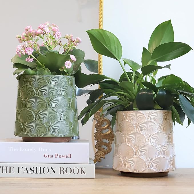 GUGUGO Pearl Sage Green Scale Planter Cute Unique Plant Pot with Drainage Eclectic Colorful Small Flower Planters Pots for Indoor &amp Outdoor Plants Rainbow Funny Succulent Gardening Pot Gifts