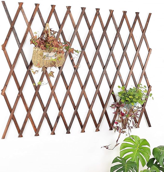 Angoily Expandable Carbonized Anticorrosive Wood Climbing Plant Support Trellis 44cm X 28cm Garden Vine Bracket Frame for Outdoor Patio and Balcony Plant Climbing