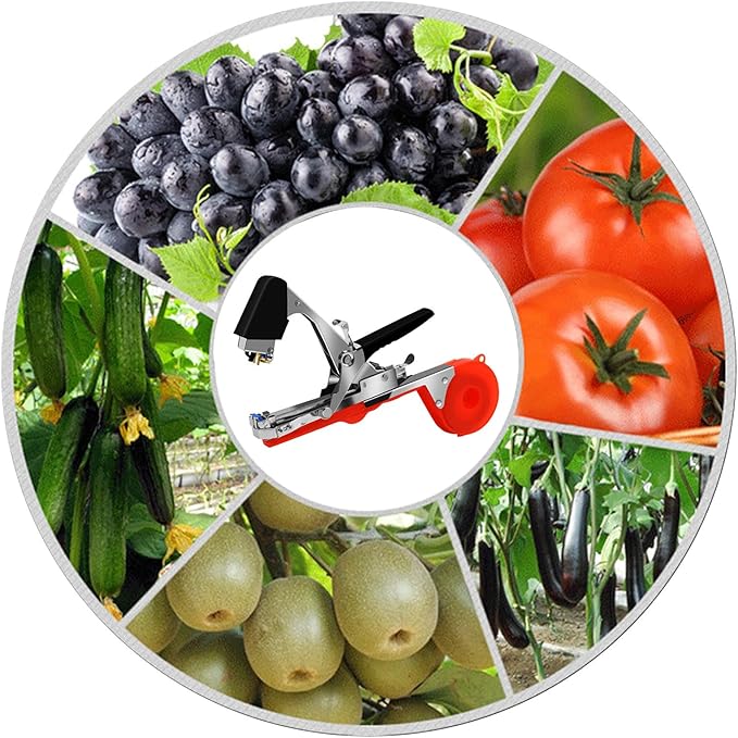 Plant Tying Machine Tool Set Lightweight Vining Tying Tool for Binding Vines for Tomatoes Cucumbers Peppers Eggplants &amp Gardening Includes 10000pcs Staples &amp 20 Rolls of Tape (Red)