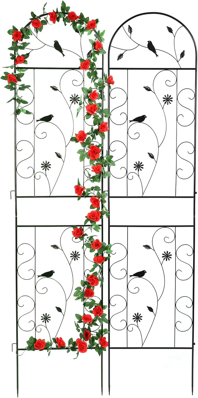 Metal Garden Trellis for Climbing Plants 2 Pack 86.5 x 19.7 Black Plant Trellis Outdoor Clematis Rrellis Outdoor Arched Decoration Suitable for lawns Gard