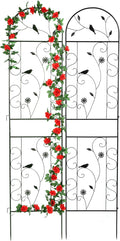 Metal Garden Trellis for Climbing Plants 2 Pack 86.5 x 19.7 Black Plant Trellis Outdoor Clematis Rrellis Outdoor Arched Decoration Suitable for lawns Gard