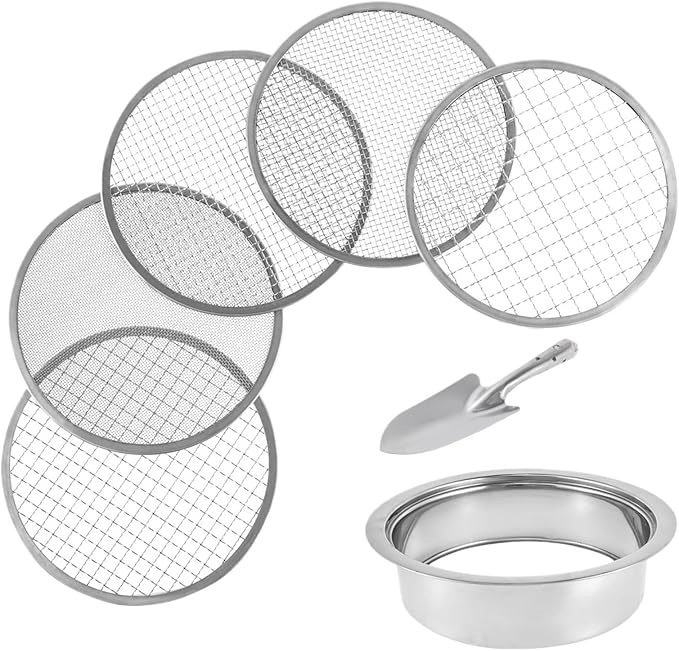 Stainless Steel Soil Sieve Stainless Steel Soil Sieve Interchangeable Meshes Set Garden Filter with 9.45inch Diameter for Sand Rocks