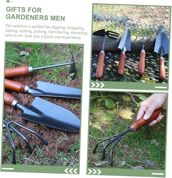 GANAZONO Garden Tool Set 4pcs Hand Trowel and Spade Shovel for Gardening Mini Narrow Shovel with Extended Handle Dual-use Cultivator and Rake Soil Scoop for Planting and Potting
