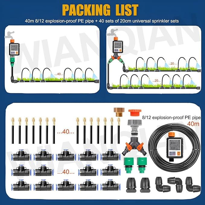 360° Bendable Drip Irrigation Kit Bendable Drip Garden Watering System Automatic Irrigation Equipment Set High Pressure Resistance Smart Timer For Greenhouse Flower Beds Lawn 40m+controller