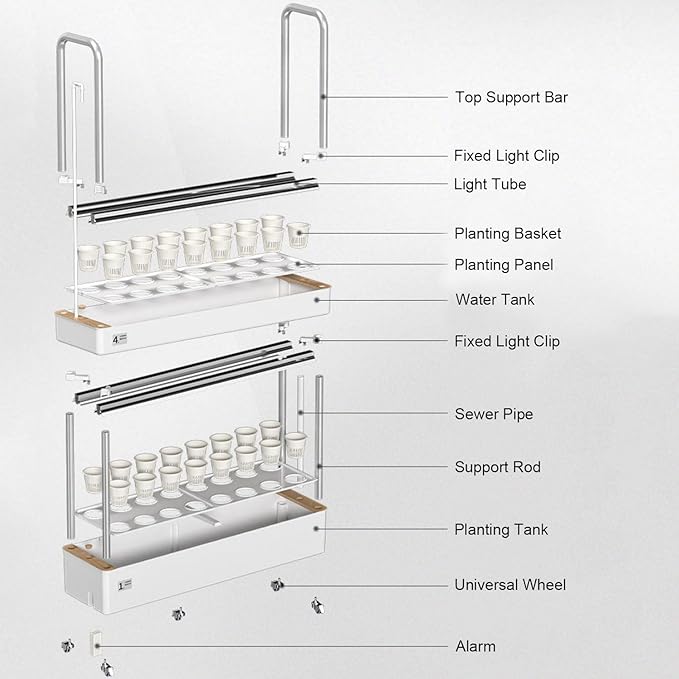 Hydroponics Tower 48/64 Hole Garden Hydroponic Growing System with LED Grow Light Planting Spaces PVC Vegetables Aeroponics Grow Kit for Herbs Fruits and Vegetables48hole