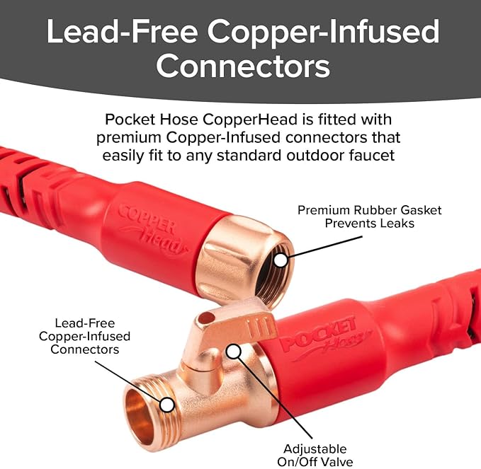 Pocket Hose Copper Head w/New Pocket Pivot Expandable Garden Hose 150FT AS SEEN ON TV Swivels 360° Advanced Tri-Tex Tubing &amp Force Field Jacket 3X Stronger Lead-Free No-Kink Anti-Burst w/AP