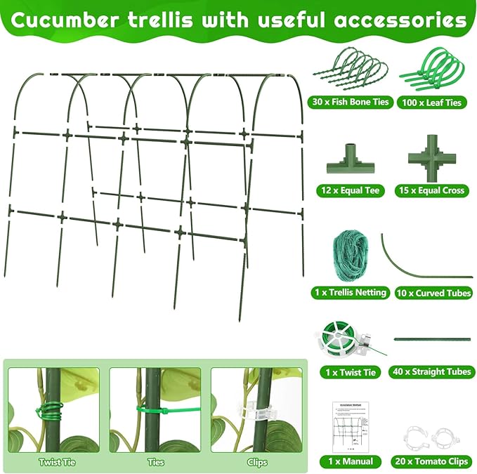 Cucumber Trellis for Raised Bed Garden U-Shape Arch Trellis for Climbing Plants Outdoor Metal Vegetables Trellis with Netting Garden Trellis for Cucumber Plants Sweet Pea Bean