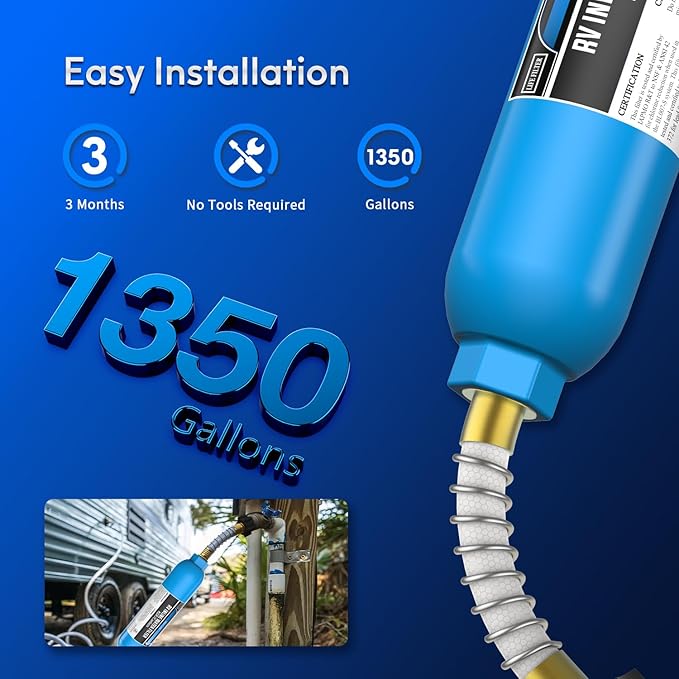 Lifefilter RV Inline Water Filter with Flexible Hose Protector NSF Certified Reduces Chlorine Bad Taste Odor for RVs and Marines Drinking Washing Filter Dedicated for RVs 2 Pack
