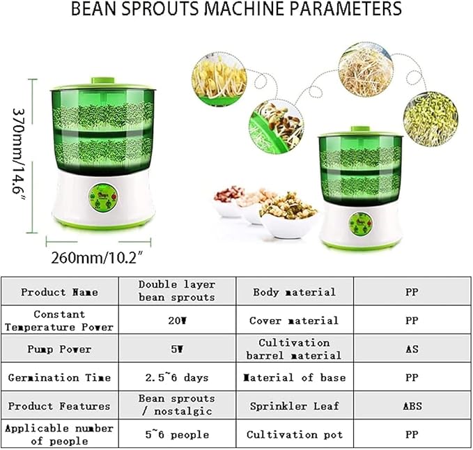 Automatic Sprouter Bean Growing Machine 2 Layers Large Capacity Seed Germination Kit Seed Germination Machine with PTC Heating