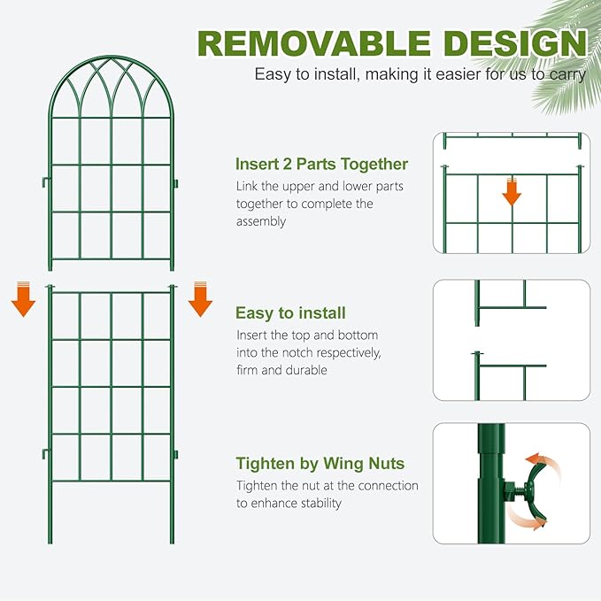 DoCred 4 Pack Garden Trellis for Climbing Plants 59 Inch Metal Plant Trellis for Plant Support Large Decorative Outdoor Trellis for Climbing Vegetable Flower Rose Vine Cucumber Green