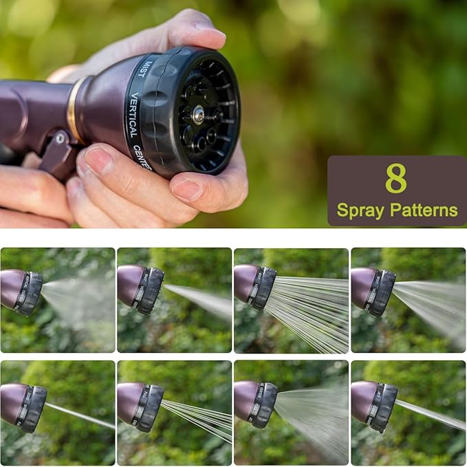 FANHAO Heavy Duty Garden Hose Nozzle 100% Metal Water Nozzle with 8 Adjustable Spray Patterns High Pressure Hose Sprayer with Non-Slip Grip for Watering Plants &amp Lawns Washing Cars &amp Pets -