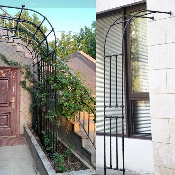 Garden Arch Arbor Trellis for Climbing Plants Outdoor Half Sided Arch Against The Wall Garden Arch Trellis Garden Trellises for Patio Lawn Backyard Black 1.96/2.95/3.93/4.92/5.9/7.21/7.87ft(180CM(