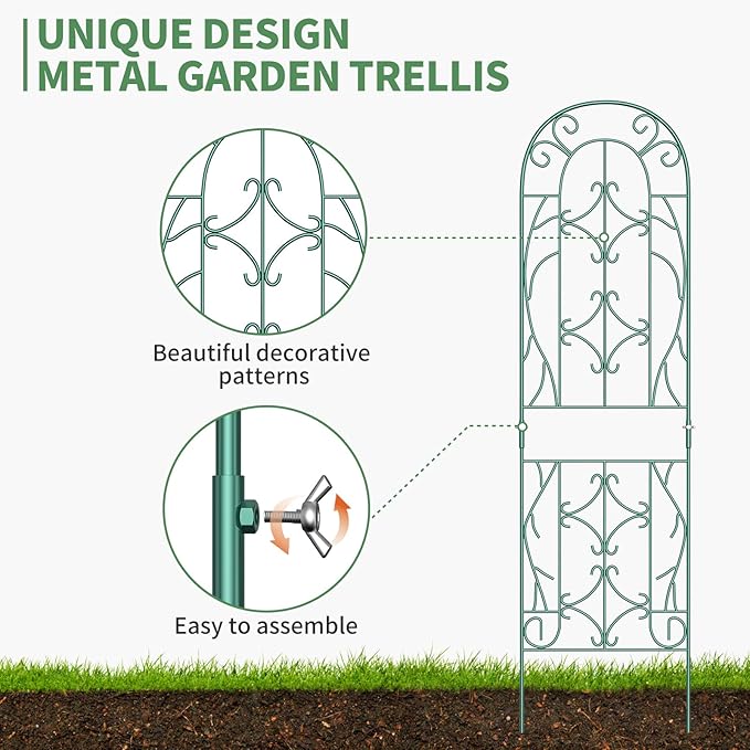 SUNYRISY 4Pack Metal Garden Trellis for Climbing Plants Outdoor Metal Plant Trellis for Flowers Tomato Cucumber Rose Vegetable Support Garden Decoration Green