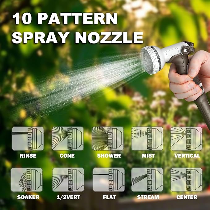 Retractable Garden Hose Reel 5/8 in 100+6 ft Heavy Duty Wall Mounted Water Hose Reel Spring Power Automatic Rewind Any Length Lock 180° Swivel Bracket 10 Pattern Spray Nozzle
