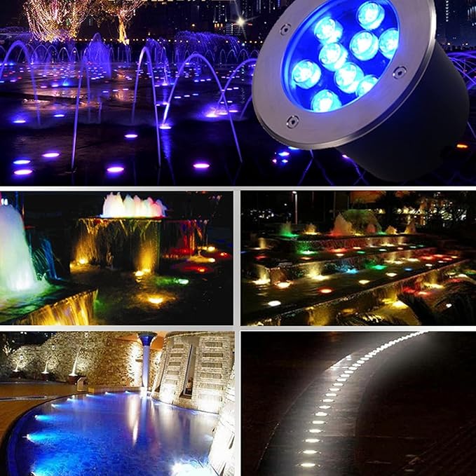 Submersible LED Pond Spotlight - 12V IP68 Waterproof Lighting for Fountain Spa Garden Patio and Landscape (12W White 9W Purple)