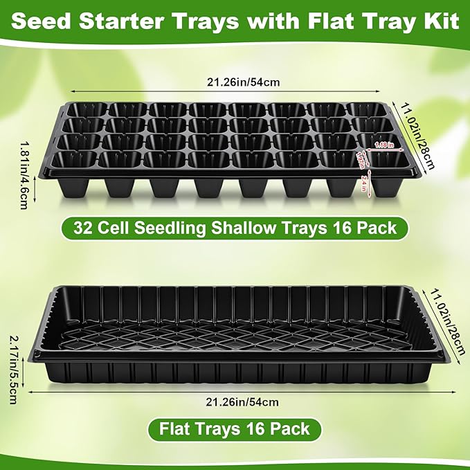 Vesici 32 Pack Seed Starter Trays 32 Cell Seedling Trays with 1020 Flat Tray Deep Plug Nursery Plant Pots for Germination Water Collection Indoor Outdoor Seed Starting &amp Transplanting