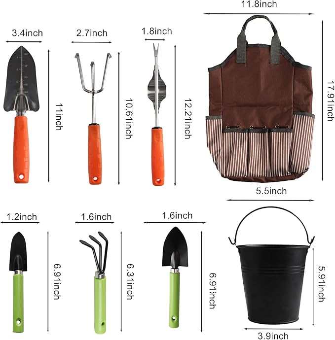 Garden Tool Set 8Pcs Stainless Steels Garden Hand Tools Kit Durable Rust-Proof Gardening Tool Set with Handbag for Family
