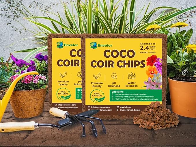 Envelor Coco Coir Chips Orchid Potting Mix 10 Lb Brick Mulch Potting Soil Indoor Plant Planting Chips Coconut Fiber Substrate Orchid Bark Growing Media Coir Husk Chips Compressed Coconut Coir