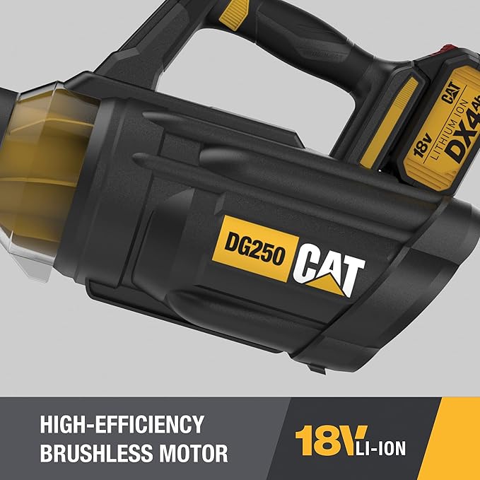 Cat DG250 18V Brushless 450 CFM 100 MPH Leaf Blower Cordless with Battery and Charger 2-Speed Blowers for Lawn Care Lightweight Cordless Leaf Blower – Battery &amp Charger Included