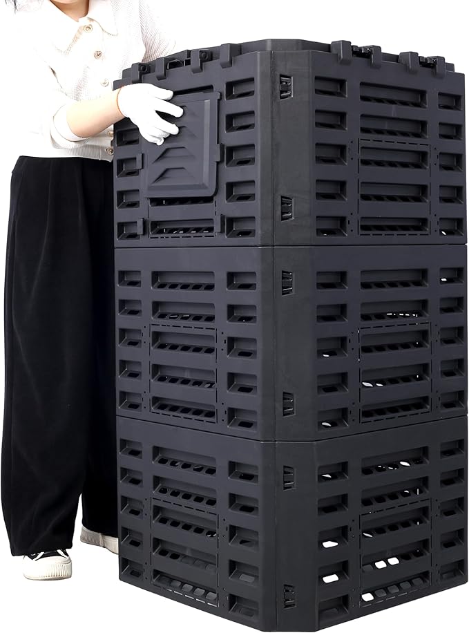 Black Garden Composter Bin - 132 Gallons of Recycled Plastic for Easy Assembly &amp Aerating Composting – Create Fertile Soil with Lightweight Outdoor Compost Box