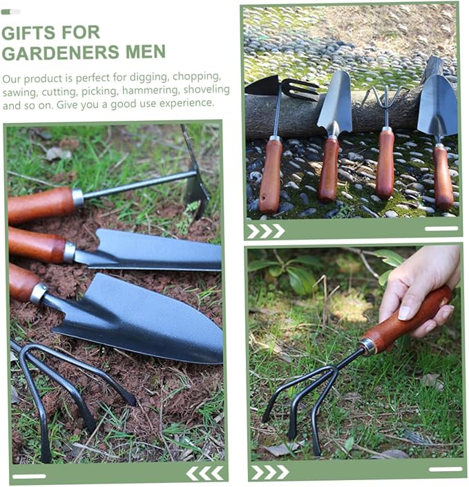 Beaupretty Garden Tool Set 4pcs Mini Hand Trowel Spade Rake with Ergonomic Handles for Planting and Digging in Pots and Gardens