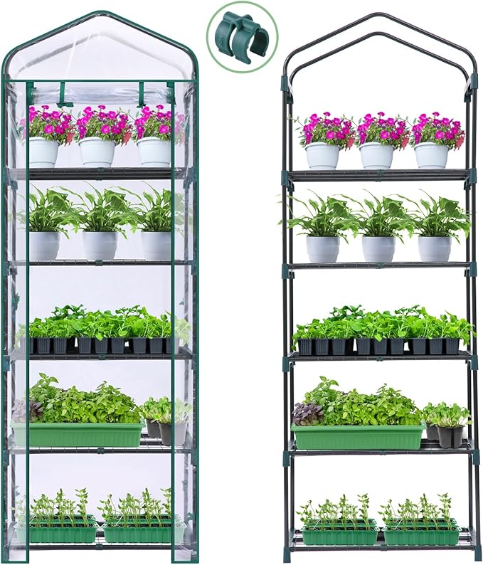 Mini Greenhouse for Outdoors Indoor: Ohuhu Small Plants Green House with 5 Tier Shelves Portable Plastic Greenhouses with Heavy Duty Transparent PVC Cover for Garden Patio Backyard Porch Balcony