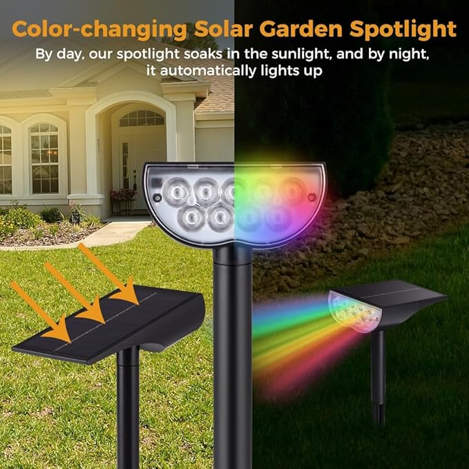 Set of 4 Solar Spotlights for Outdoor Gardens Color-Changing Led Lights with Remote Control Waterproof Landscape Lighting