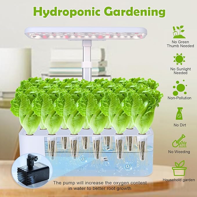 17-Pods Hydroponic Growing System with 24W Full-Spectrum Cooling Grow Light &amp Smart Control Panel Seed Pods kit for Indoor Garden