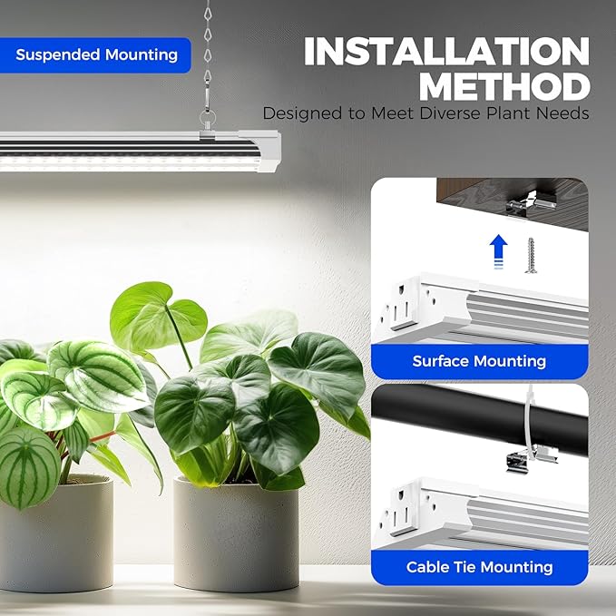 Barrina TX72 4FT Grow Lights for Seed Starting 288W (4 x 72W 2000W Equivalent) High PPFD 5000K Daylight Full Spectrum Mechanical Timer Hanging Grow Lights with On/Off Switch Linkable 4 Packs
