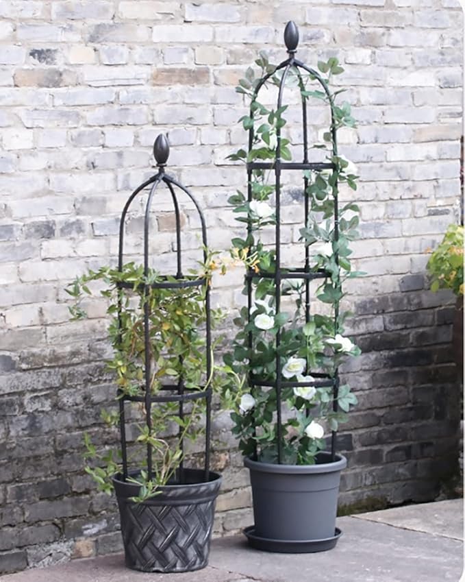 Tower Obelisk Garden Trellis for Climbing Plants Outdoor 45.3Inch 57Inch 69Inch Tall Rustproof Coated Metal Plant Support for Tomato Cucumber Ivy Vines Rose Potted Plant Trellis ( Size : 12.5/31.7cm
