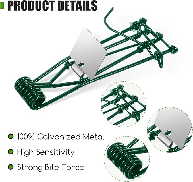 Metal Mole &amp Gopher Trap - Reusable Tactical Mole Gopher Killer Outdoor Vole Traps for Voles Gophers Rats Ground Moles - Yard Garden Lawn Protection Pack of 8 Green