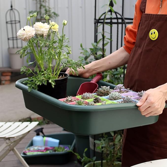 Garden Tidy Tray Multifunctional One Piece Potting Tray for Seeding Mixing Growing and Storage Succulent and Cactus Soil Potting Mix 23x16.4x4.3 (Black)