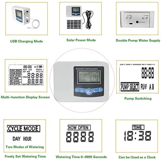 Automatic Irrigation System Plant Self Watering System Automatic Drip Irrigation Kit Watering 0-9999s Cycle 1-999h Pump Flow 850ml/Min Gift for Gardening Lovers
