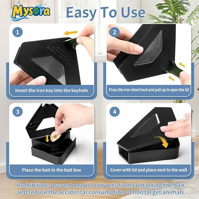 12 Pack Mouse Bait Stations with Visible Window &amp Keys Lockable Rodent Control Boxes Triangular Mice Traps Box for Indoor Outdoor Corners Garage Kitchen Bait Not Included (Black)