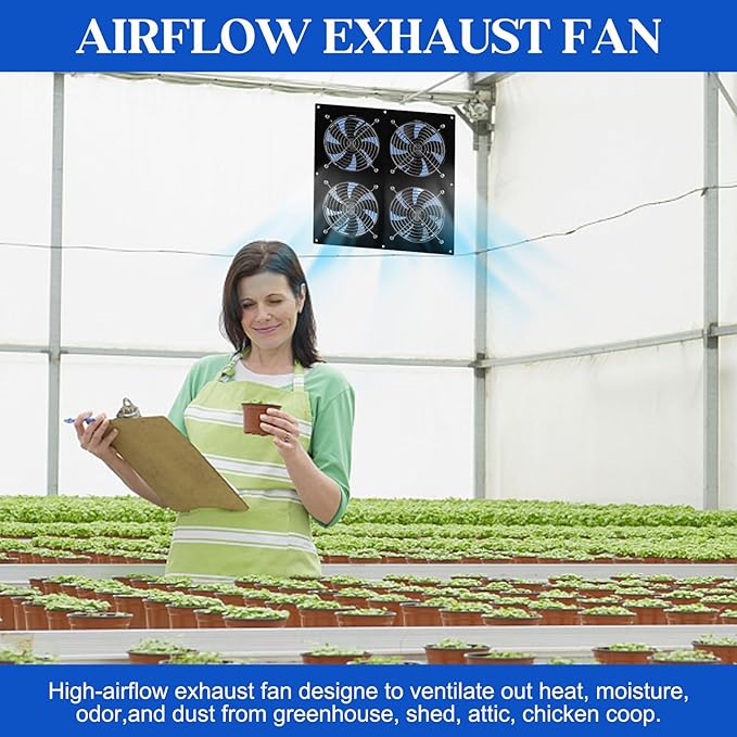 Solar Exhaust Fan for Chicken Coop &amp Powered Fan with 25W Solar Panel &amp 4-Pack High-Speed Brushless DC Fans Solar Shed Ventilation Fan for GreenhousesAttics Barns &amp Dog Houses