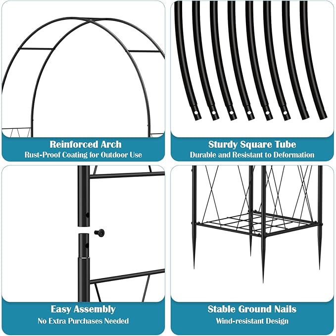 Metal Garden Arch Trellis for Climbing Plants Outdoor 8.2FT Garden Arbors Archway Arched Trellis with Planter Boxes Wedding Arches for Ceremony Arch Backdrop Stands for Party Decorations Black