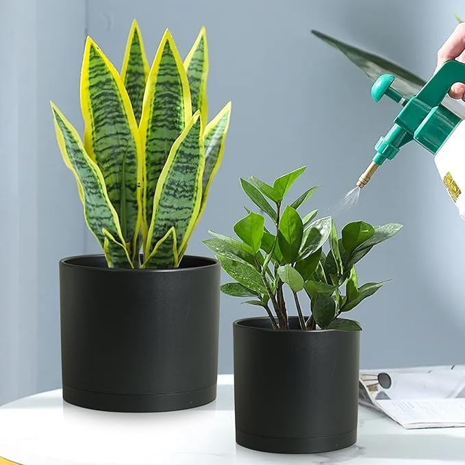 Large Plant Pots Set of 3 – 8 9 10 Indoor Flower Pots with Drainage Holes and Saucers Big Planters for Monstera Fiddle Leaf Fig Snake Plant – 5 Colors