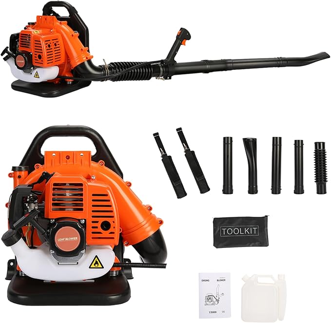 Leaf Blower 52CC 550CFM 2 Stroke Cordless Leaf Blowers 1.2L Fuel Tank Backpack Gas Powered Grass Blower Use for Road Cleaning Snow Garden