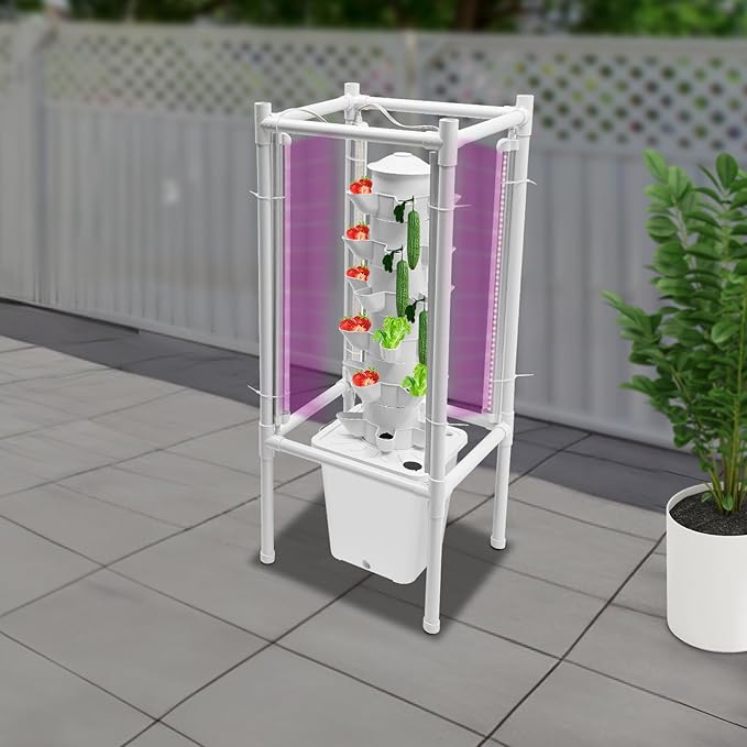 Hydroponics Growing System30 Pods Hydroponic Tower with Full-Spectrum Grow LightsIndoor Herb Garden with LED Grow LightHydroponics Growing System KitPlants Germination Kit for Indoor Herbs (White)