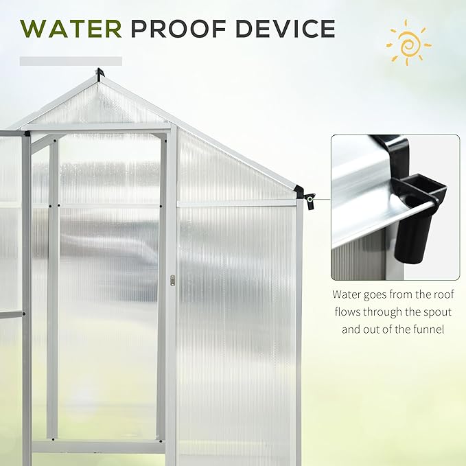 Outsunny 10' x 6' Greenhouse for Outdoors Polycarbonate Greenhouse with Rain Gutter and Roof Vent Aluminum Walk-in Green Houses for Outside Patio Backyard Garden