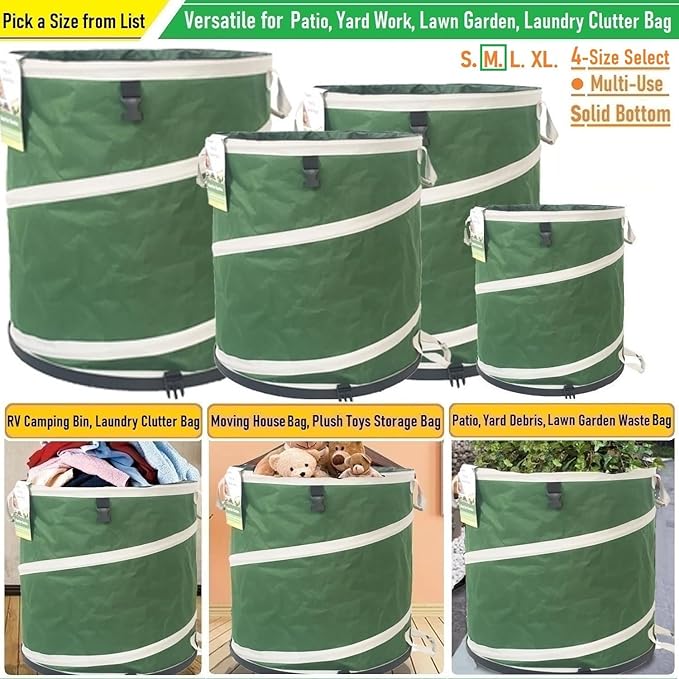 24-Gallon Collapsible Trash Can (19x21 in) Hard-Shell Bottom Leaf BagYard Waste BagsGarden Debris BagRV Camp Waste BinPop-Up Trash CanRecycling BinLaundry HamperLawn Grass ClippingsWeed Barrel