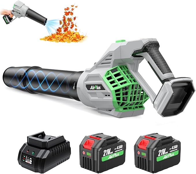 AirPlus Leaf Blower Cordless Rotated 180° Electric Leaf Blower with 2 x 4.5Ah Batteries &amp Fast Charger Lightweight Battery Leaf Blower for Lawn Care Garage Patio