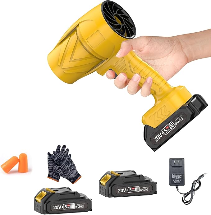160MPH 580CFM Cordless Leaf Blower 4.0Ah Battery 6-Speed Lightweight for Yard Leaves Lawn Driveway Snow Clearing (Yellow + *battery2zn)