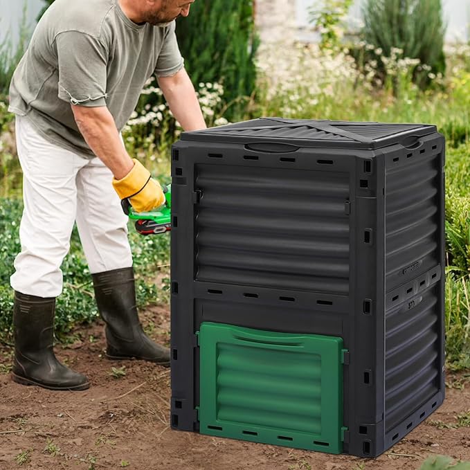 MoNiBloom 80 Gallon Large Compost Bin BPA Free Outdoor Composting Tumblers for Garden Patio All-Season Fast Working Rotating Chamber Composters for Garden Patio w/Sliding Door