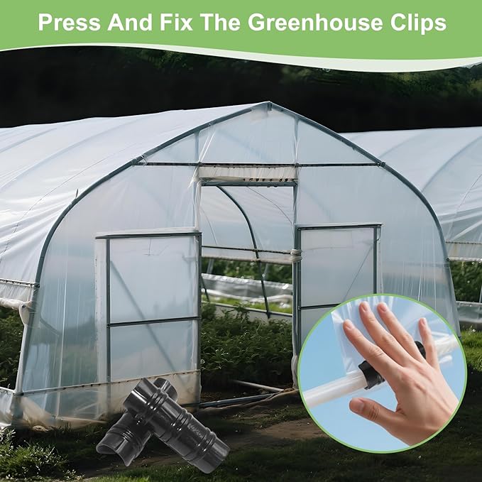 60PCS Greenhouse Clips 1 Inch Greenhouse Clamps Gardening and Farming Tube Clips ABS Plastic Clamps for PVC Pipe Greenhouse Film Sunshade Nets &amp Row Covers (Black)