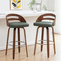 Bar Stools Set of 2 Swivel Bar Stools with Walnut Craftsmanship Bentwood Curved Back Upholstered Faux Leather Soft Cushion Seat Mid Century BarStools for Bar/Pub/Cafe (Green 30 Seat Height)