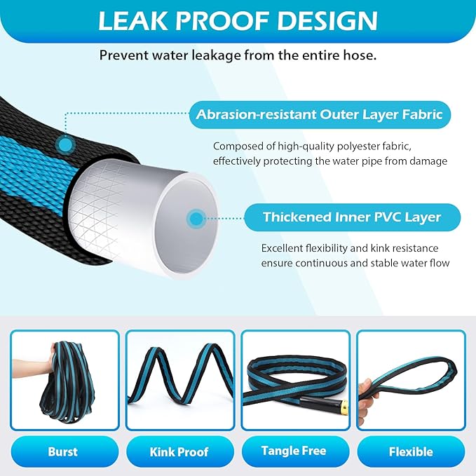 75FT Non-Expandable Garden Hose Flexible Water Hose with Spray Nozzle Kink-Resistant Leakproof 3/4 Brass Connectors Lightweight &amp Portable Water Pipe for Yard Lawn Outdoor